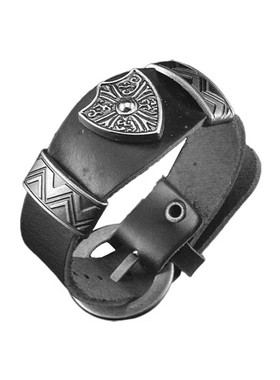 武士盾牌个性黑色软皮朋克风手链