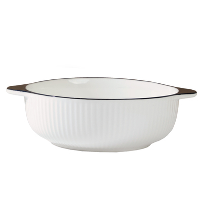 10英寸双耳竖纹大汤碗创意日式