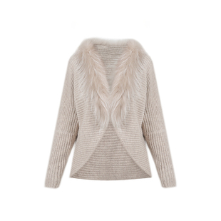 MummyCat下蛋喵【京洛暖阳】新品绵羊毛貉子毛领针织开衫毛衣外套