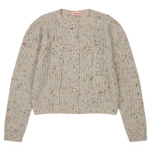 VitalSign早秋新款女款圆领精致学院风撞色羊毛针织开衫毛衣外套