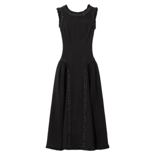 self-portrait 2025秋冬新款经典黑无袖圆领设计感露背礼服连衣裙