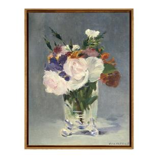 新品 马奈《花卉三联》书房玄关背景墙装饰画欧式油画版画艺术画