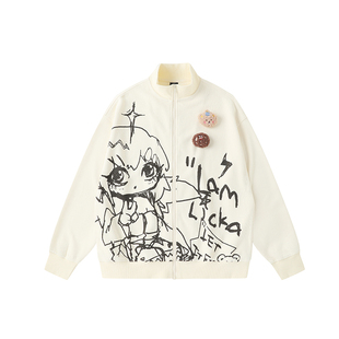 LAMLICKA复古二次元女孩立领开衫卫衣男春新款慵懒风情侣上衣宽松