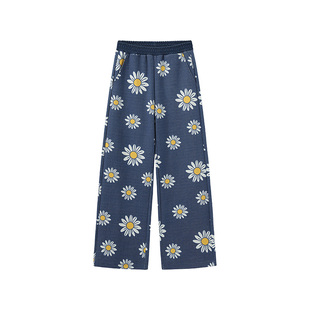 【徐若晗同款】wigglewiggle26年时尚笑脸花满印针织长裤家居服女