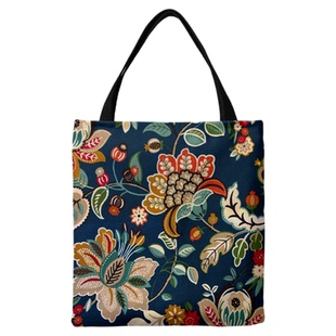 蓝底花复古拉链布包手提袋单肩包书包自习包买菜包购物袋文件袋