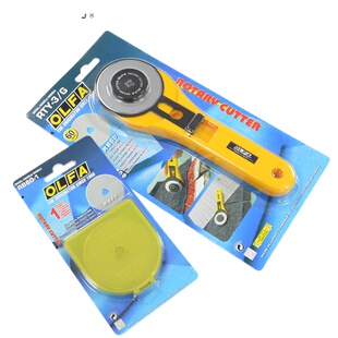 日本OLFA安全型60mm滚刀 轮转式割拼布刀滚刀RTY-3/G缝纫设计切割直线曲线旋转切割刀片面料皮革纸张手工刀