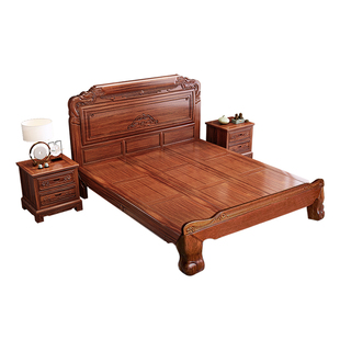 金花梨木新中式实木床1.8米双人大床1.5主卧仿古雕花红木婚床家具