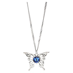 蝴蝶项链女蓝宝石吊坠轻奢小众设计感锁骨链毛衣链饰品个性钛钢新