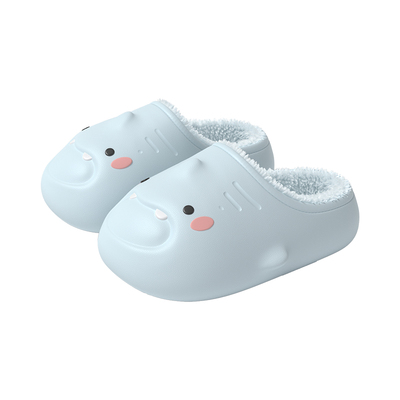 latetime小萌鲨儿童棉拖鞋秋冬季