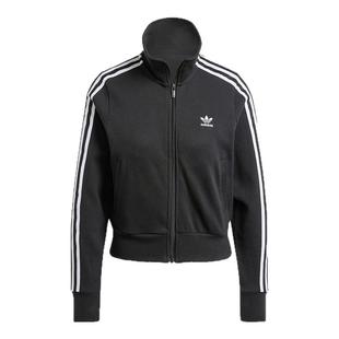 adidas阿迪达斯三叶草女子黑色复古三条纹针织立领夹克外套IY7278