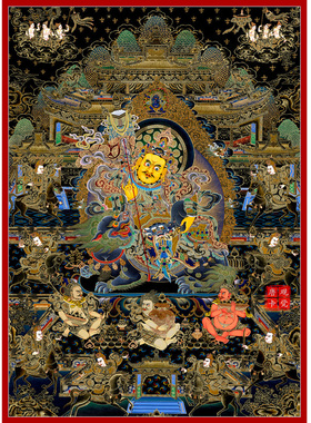 八马财神唐卡客厅玄关装饰挂画