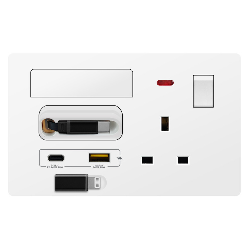 146型酒店专用插座內置伸缩线20W快充USB Type-C暗装PC墙壁面板