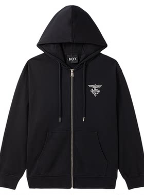 BOYLONDON春季男女同款潮牌印花拉链薄外套连帽卫衣开衫N06008