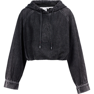 ONLY春季NBA联名款前短后长设计宽松连帽短款牛仔卫衣女