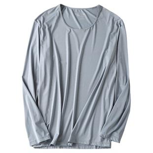 男士秋衣男款上衣单件超薄款冰丝保暖内衣男生长袖T恤圆领打底衫