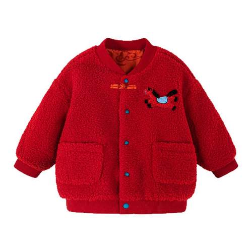 迷你巴拉男女童外套马年新中式儿童保暖毛绒外衣2025新年拜年服冬