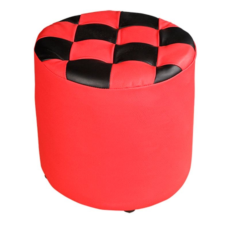 7T大方格皮墩子穿礅櫈登脚小圆换鞋皮沙发凳梳妆矮蹲椅茶几蹬搁屁