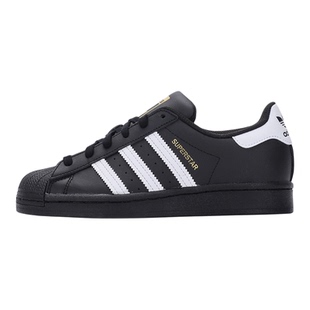 阿迪达斯官方贝壳头男鞋女鞋黑色金标经典款三叶草运动低帮板鞋