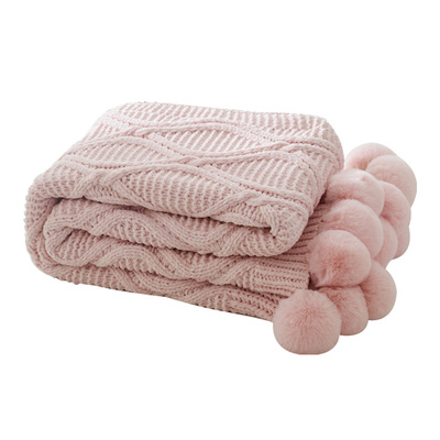 北欧ins球球沙发毯冬季午睡毯子雪尼尔盖毯被子可爱毛球针织毛毯