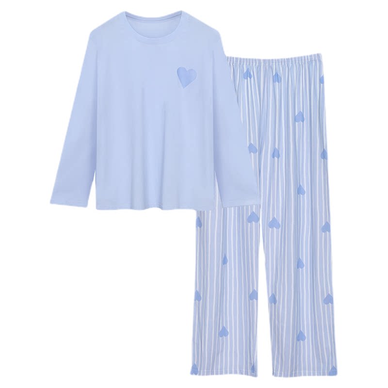 贝佳人条纹纯棉家居服套装睡衣女
