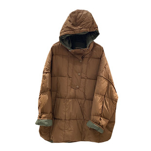 TYJR 冬季2024新款韩版宽松长袖撞色中长款连帽羽绒服外套女95777