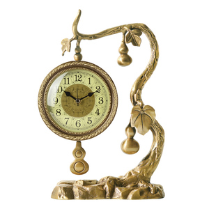 高档纯铜新中式座钟黄铜钟表台钟风水摆件静音时钟客厅钟表摆件
