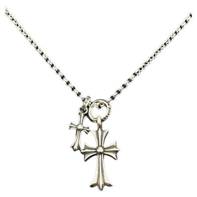 s925纯银克罗伈复古双十字架项链男女个性小众吊坠做旧经典毛衣链