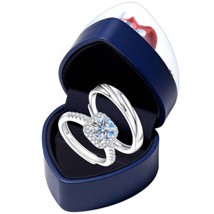 银戒指女男999纯银方糖小情侣对戒结婚婚戒一对情侣款莫桑石钻戒