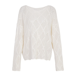 婉甸2026春新品白色镂空毛织套头衫H型长袖网眼上衣1251W30RX3YX