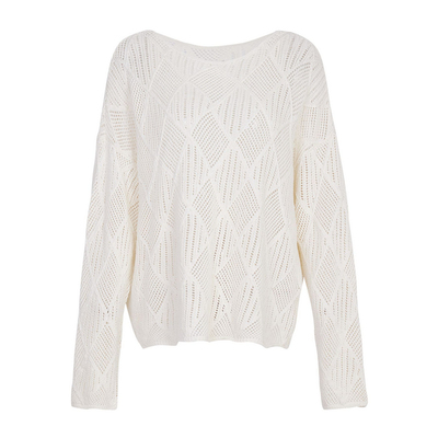 婉甸2026春新品白色镂空毛织套头衫H型长袖网眼上衣1251W30RX3YX