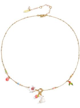 珐琅釉桃子花朵兔子项链配饰