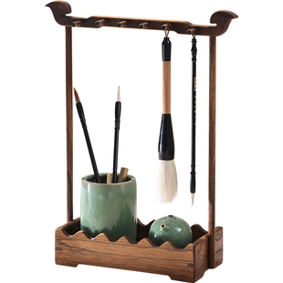 异丽实木毛笔笔架古风挂架文房书法收纳置物架毛笔架笔挂定制礼物