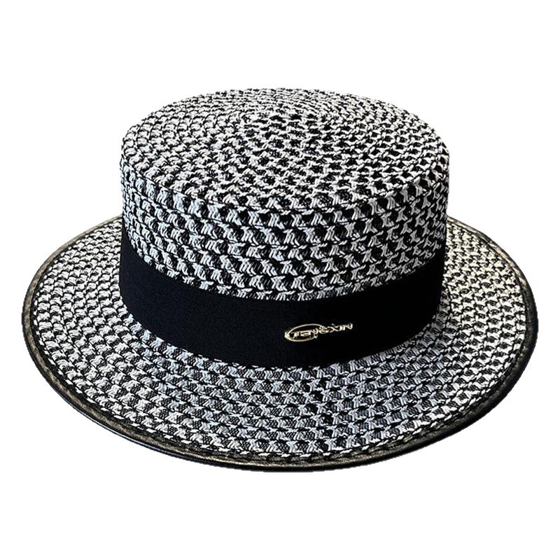 法式小香风平顶礼帽遮阳防晒草帽