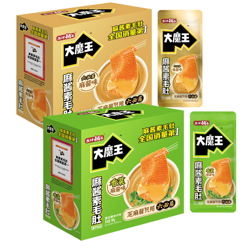 盐津铺子大魔王六必居麻酱素毛肚香菜魔芋爽香辣解馋零食休闲食品