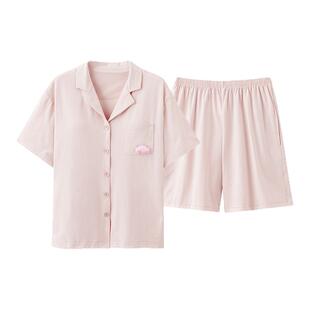 浪莎睡衣女款带胸垫夏季纯棉短袖短裤家居服免穿文胸凉感开衫套装