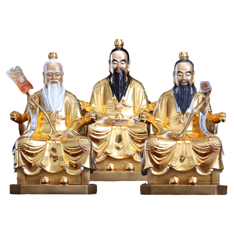 纯铜贴金三清道祖摆件铜道德天尊