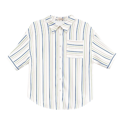 翠贝卡法式条纹短袖口袋衬衫