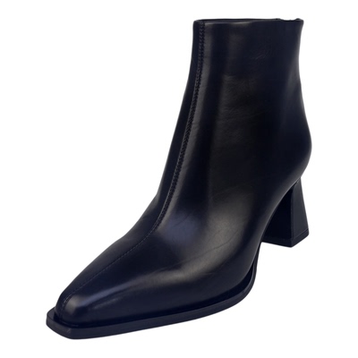 可媚小方头胎牛皮高跟方根短靴女