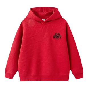 巴拉巴拉男童卫衣红色亲子装兄弟新年拜年服秋冬帅气假两件连帽衫