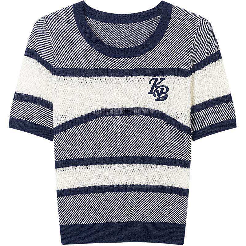 KBNE混色纱线针织衫女新派学院风高级感短袖夏季新款百搭上衣女