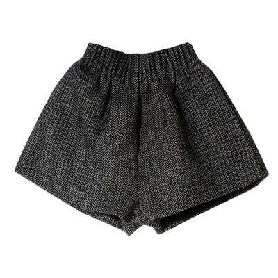 松紧高腰复古人字纹羊毛短裤