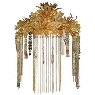 奢华原创新款面帘发冠金色新娘汉服头饰凤冠汉婚婚礼结婚发饰品