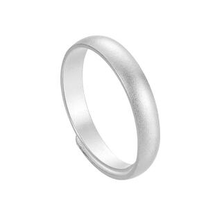 九乐足银999戒指女古法推拉素戒简约时尚百搭情侣款纯银素圈戒指