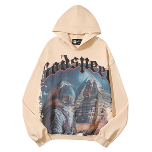 美式Godspeed满印宇航员印花男宽松ins高街水洗暗黑摇滚连帽卫衣