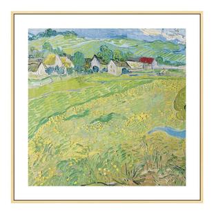 梵高绿色麦田挂画客厅原木风背景墙装饰画餐厅小清新卧室书房壁画
