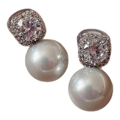 法式复古轻奢锆石珍珠耳夹