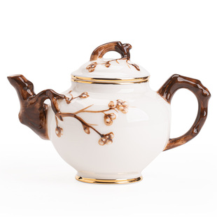 羊脂玉瓷浮雕梅花茶壶功夫茶具泡茶壶家用大容量高档轻奢陶瓷单壶