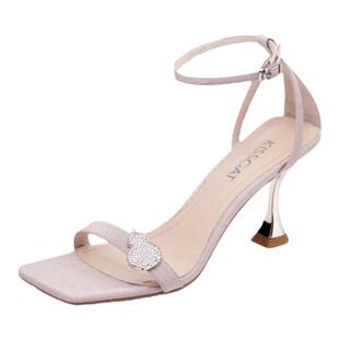 KISSCAT/接吻猫夏季方头水钻一字扣带细高跟露趾凉鞋女KA21320-81