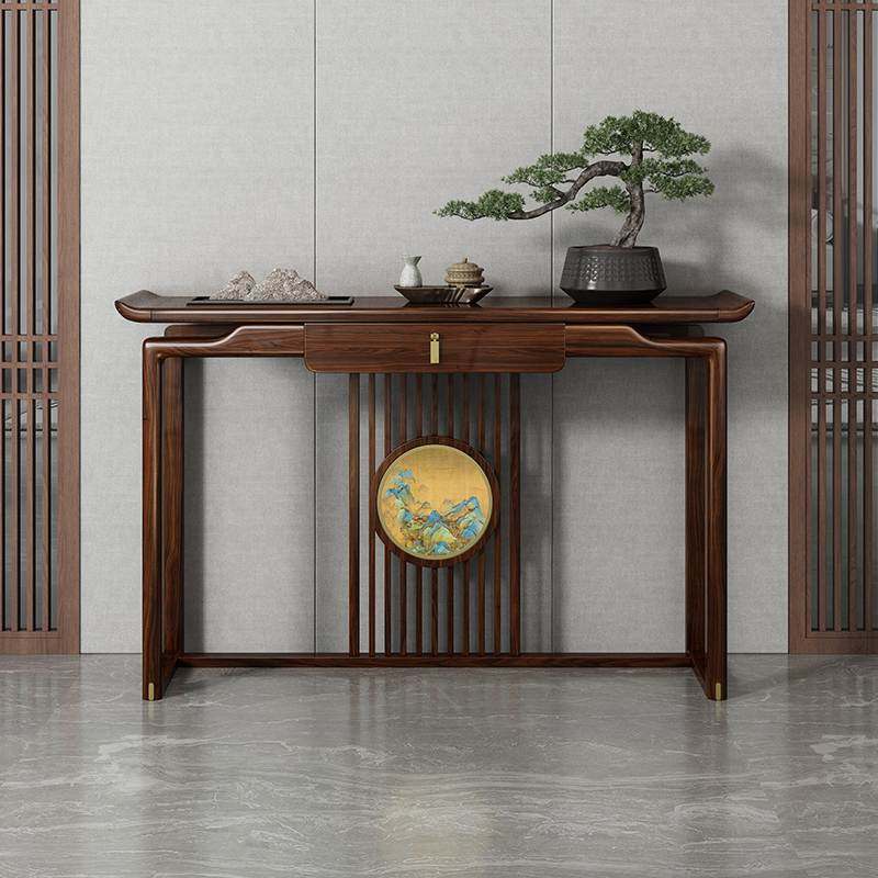 8V新中式乌金木玄关玄关供柜端景中堂门厅条案隔断靠墙桌案入户桌