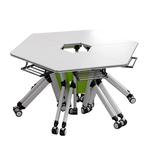 折叠培训桌椅组合多功能移动拼接智慧教室六边形洽谈圆长条会议桌